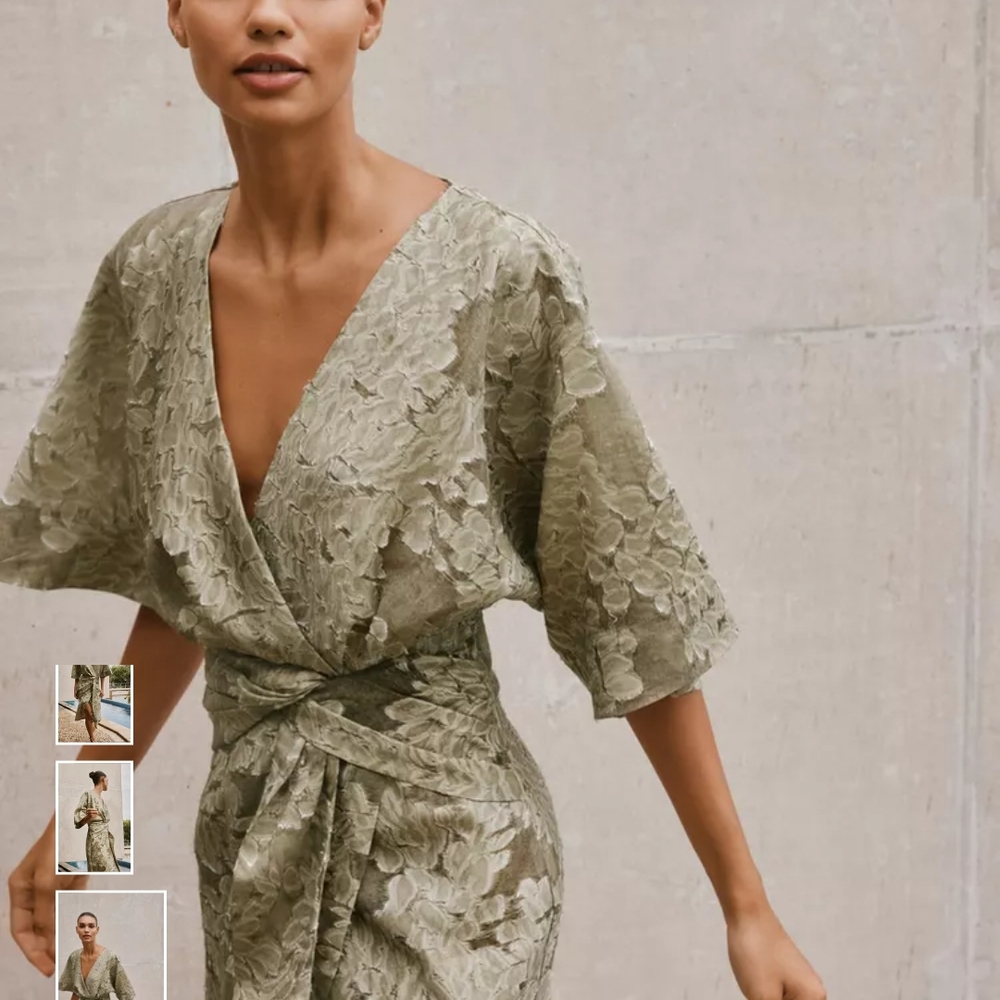 Zara Sage Green Lace Midi Dress - Picture 4 of 8